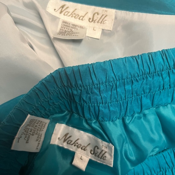 Naked Silk • Large • Turquoise/White • Silk • Jacket & Pants Set • Tracksuit - Picture 12 of 16